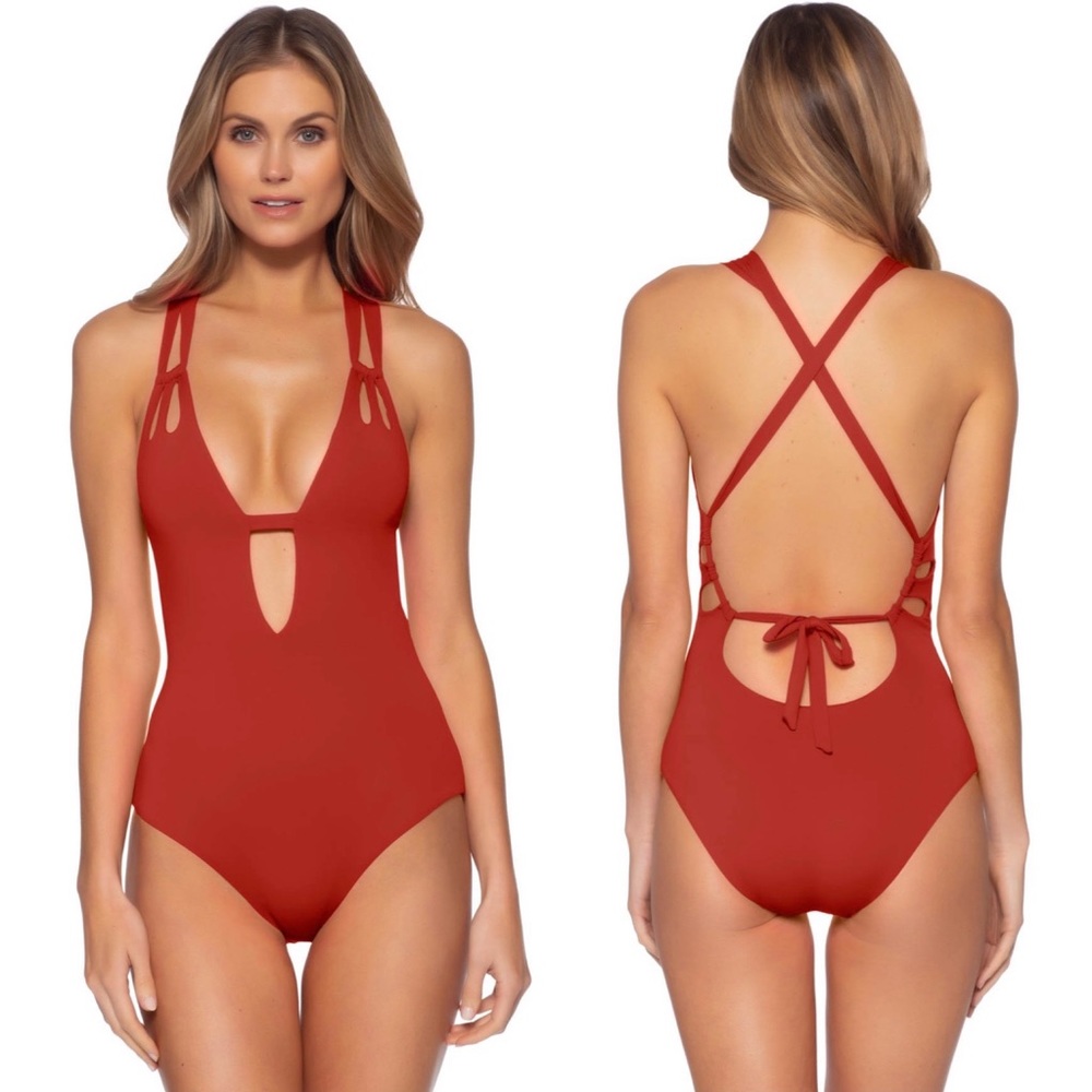 BECCA Adobe Skylar Plunge One Piece Swimsuit